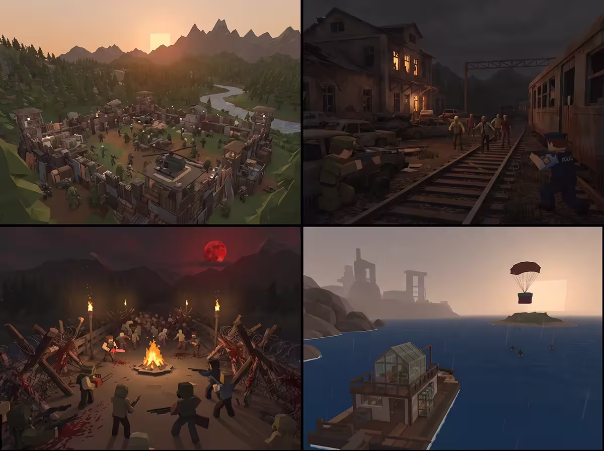 Grande base fortifiée low poly dans une vallée boisée