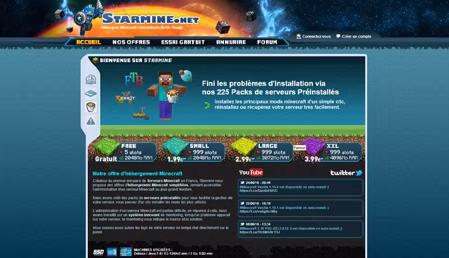 Le site Starmine à ses débuts&nbsp;: forum, annuaire et serveurs préinstallés