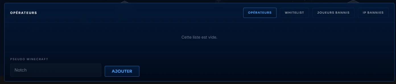 Opérateurs, whitelist et bannissements