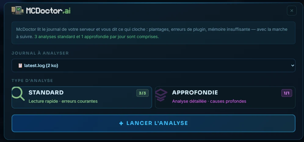 La page Réglages du panel : server.properties en clair