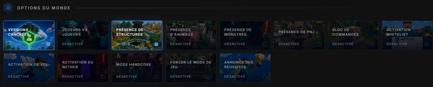 La page Réglages du panel : server.properties en clair