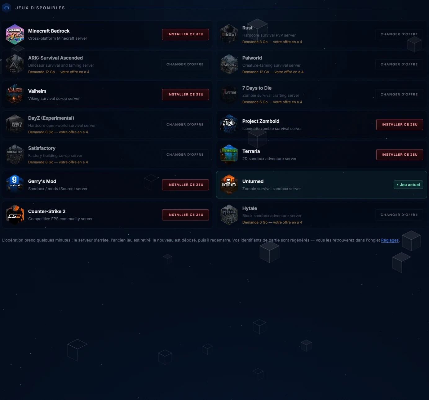 Changer de jeu sur son serveur Steam