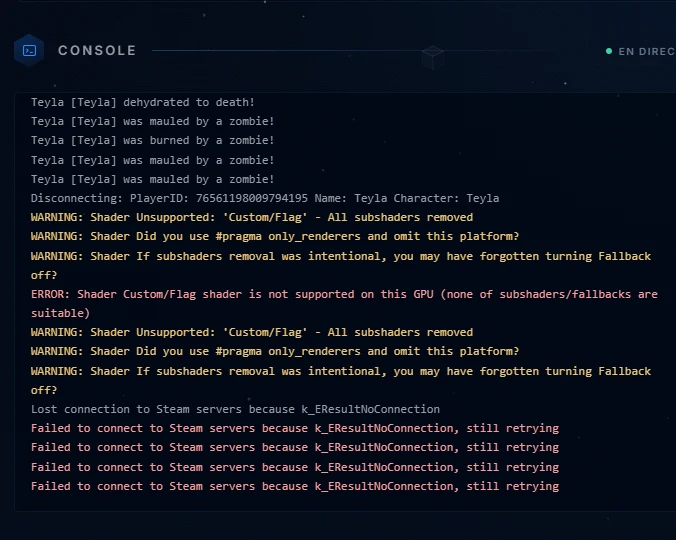 Jeux Steam : la page Réglages, version et console