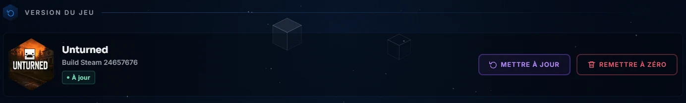 Jeux Steam : la page Réglages, version et console